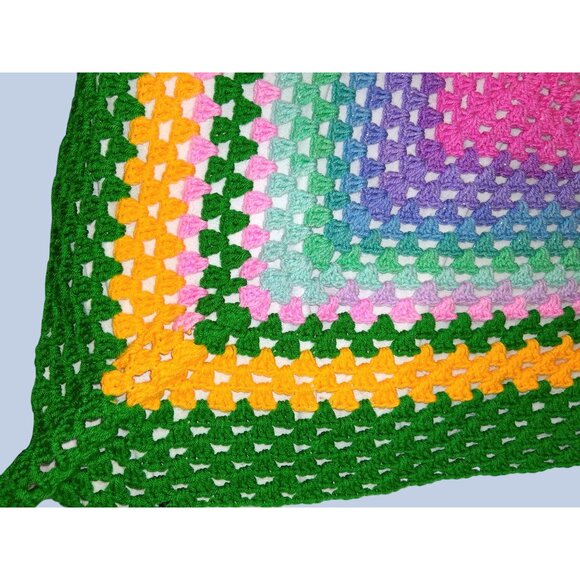 Handmade Multicolor Granny Square Crochet Blanket - Picture 3 of 7